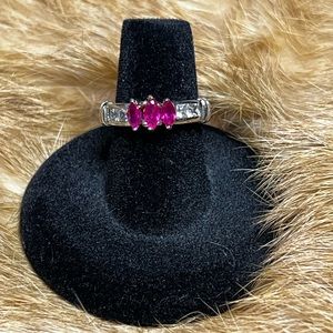 Three Stone Ruby Ring .925 SS Size 6